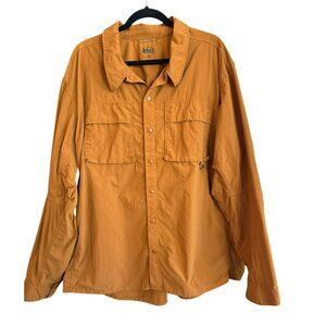 REI Co-Op Savanna Trail Hiking Shirt Mens XXL Orange Snap Front Vented Nylon